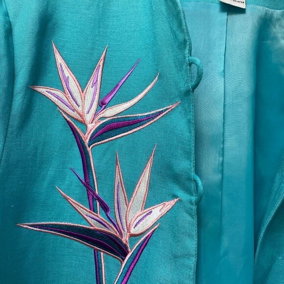 BOB MACKIE Jacket Size Large Turquoise Blue Embroidered Linen Blend Womens - Picture 6 of 12
